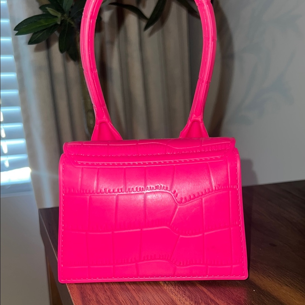 Vibrant Pink Croc-Embossed Women's Bag